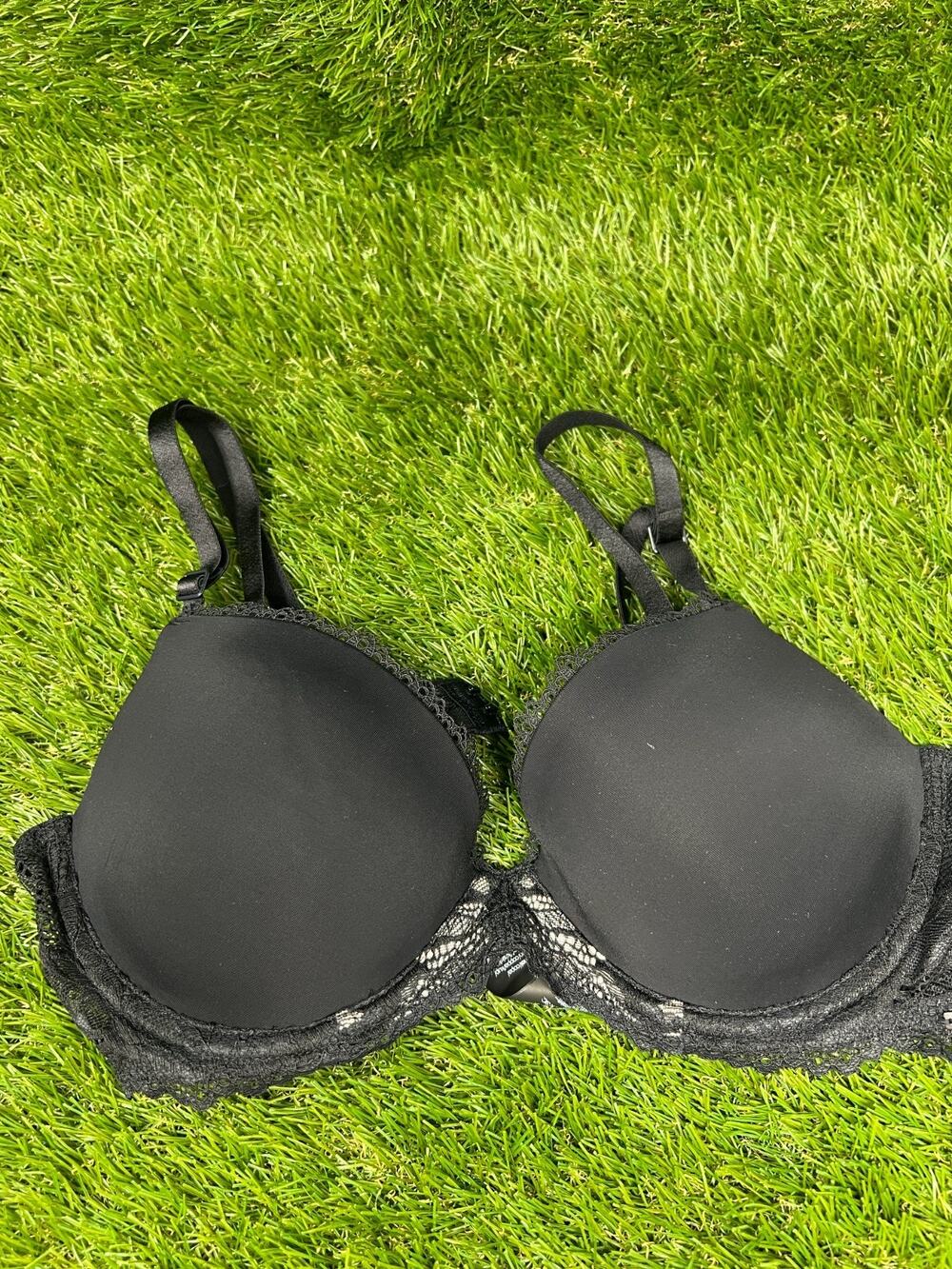 Calvin Klein 34B NO TAG Black Seductive Comfort Lotus Floral Lift Demi Bra